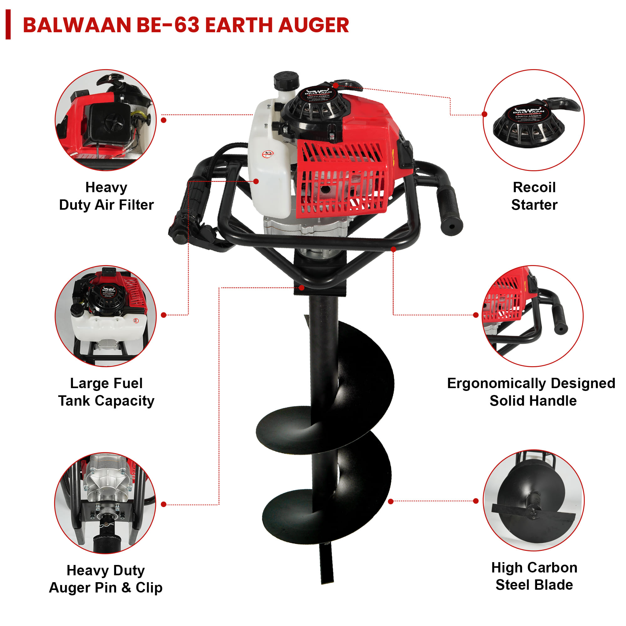  Balwaan 63cc Earth Auger with 8 Inch & 12 Inch Planter