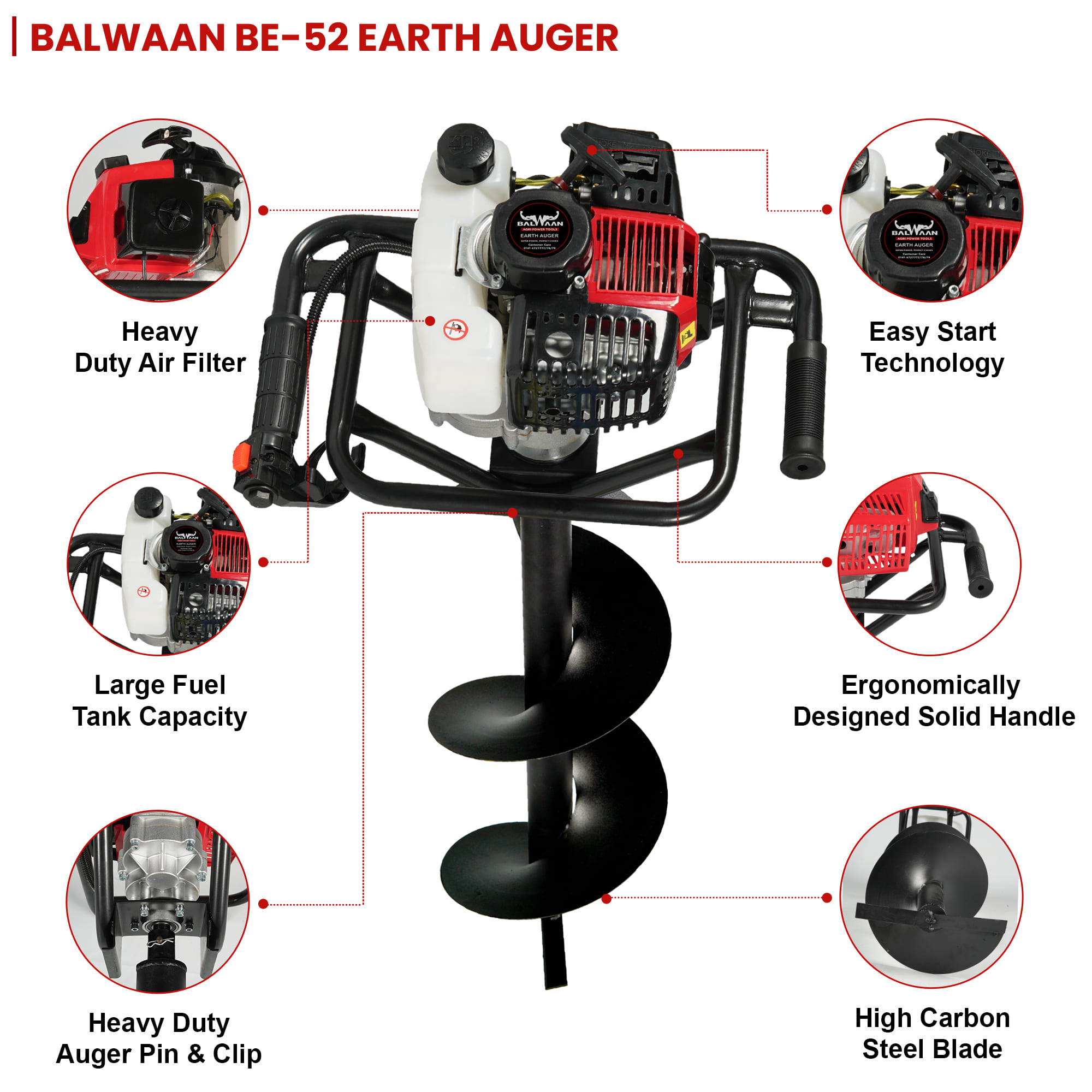  Balwaan 52cc Earth Auger with 8 Inch & 12 Inch Planter