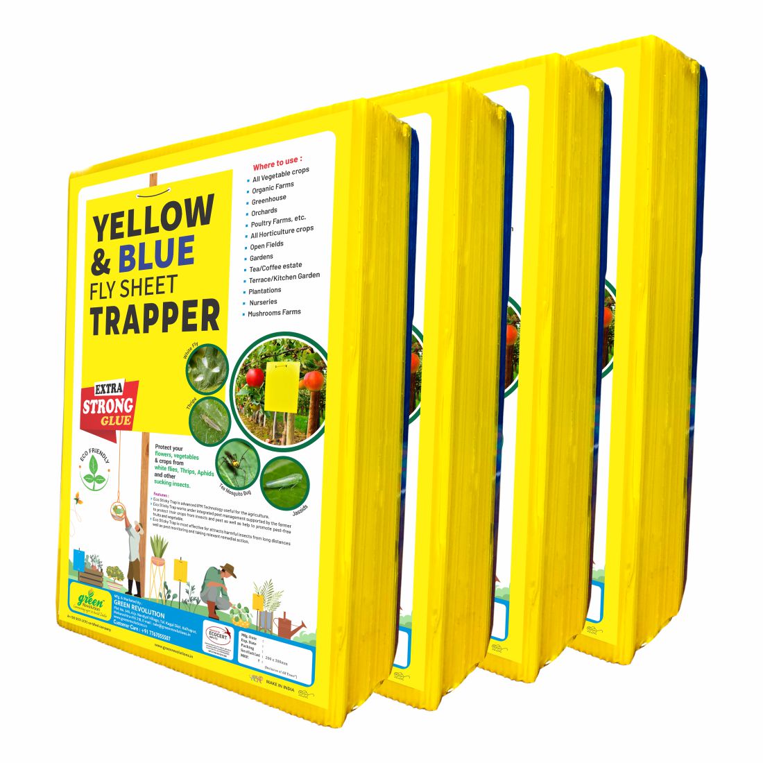 ECO Yellow & Blue Mix Sticky Trap (A4 Size) - Insect Trap for Garden & Farm to Control Whitefly, Thrips, Aphids & Jassids
