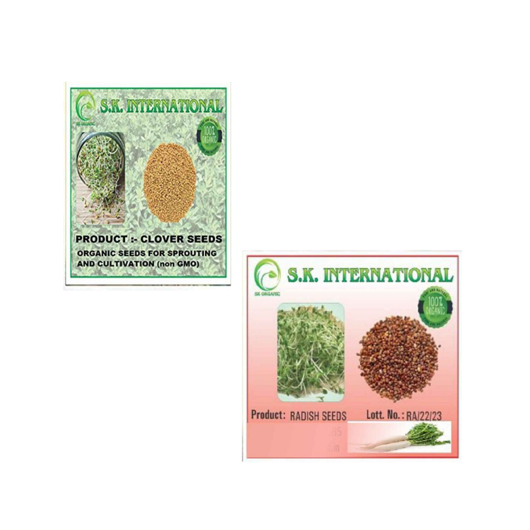  Combo Pack of 2 (Clover Seeds 500 Gm + Radish Seeds 500 Gm) For Sprouting and Cultivation