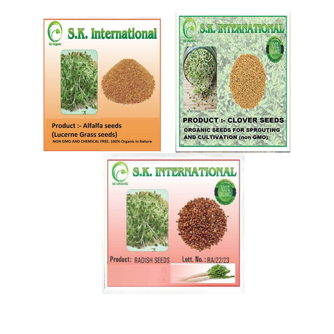 SK ORGANIC Combo Pack of (Clover Seeds + Radish Seeds + Alfalfa Seeds) 