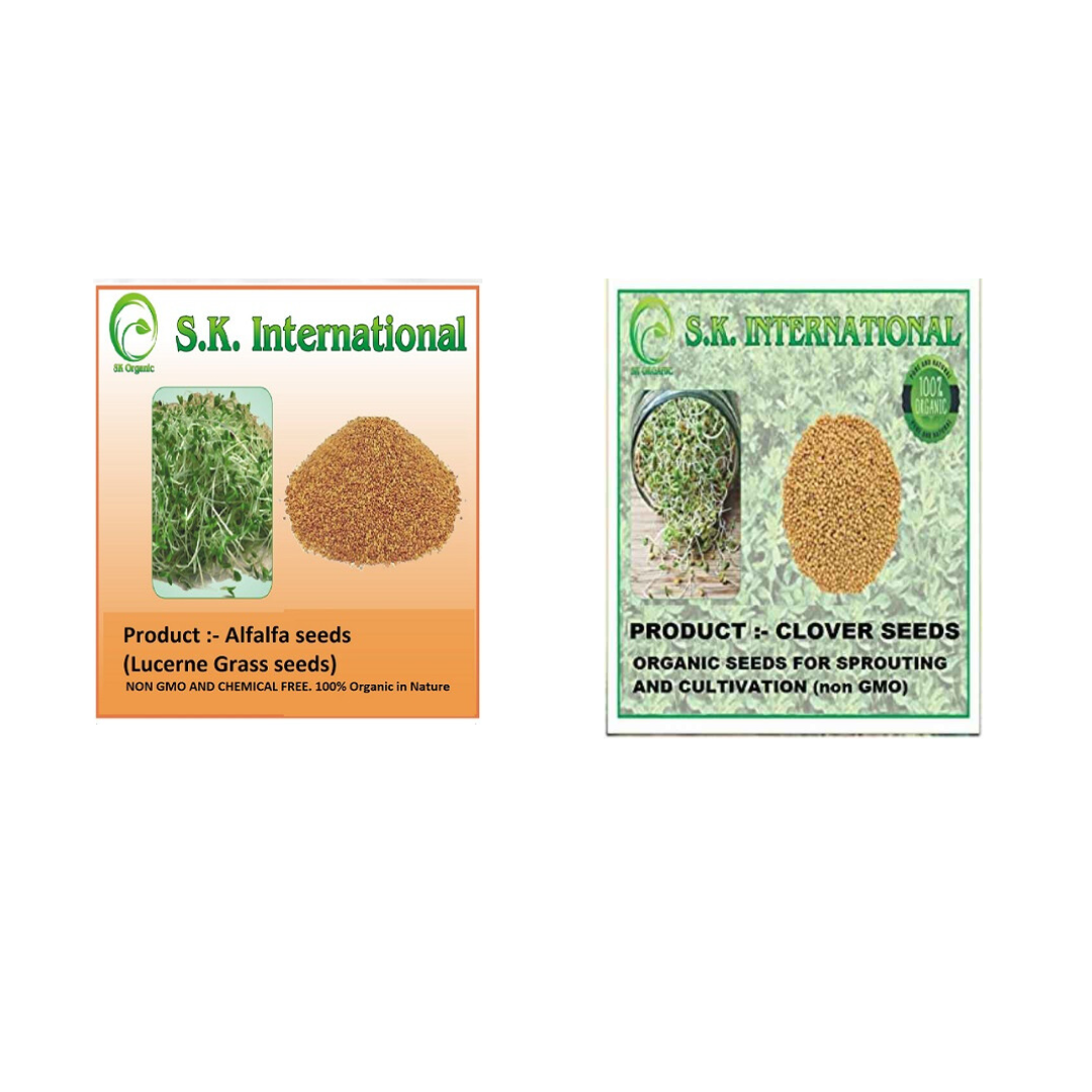  Combo Pack 2 (Clover Seeds 500 Gm + Alfalfa Seeds 500 Gm) for Sprouting and Cultivation microgreens